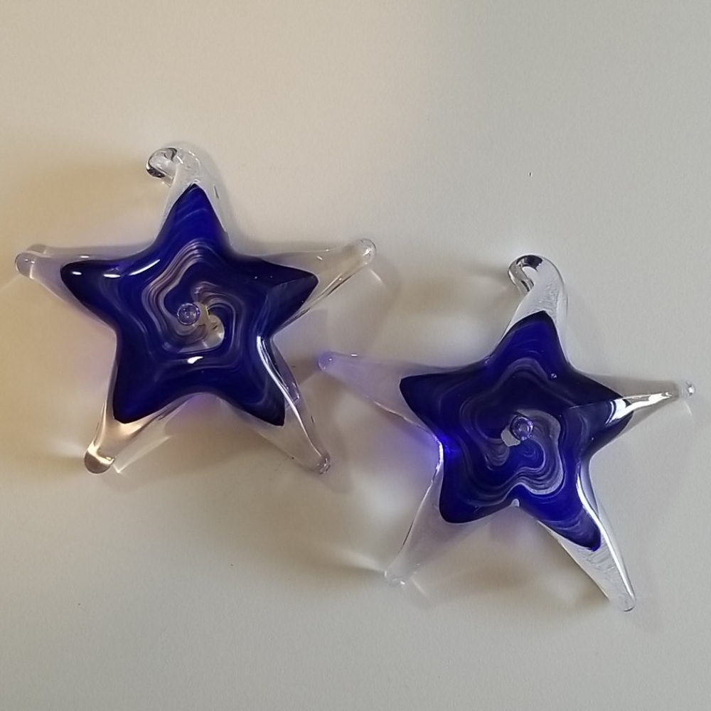 Set of 2 Blown Glass Starfish Paperweight/Ornament